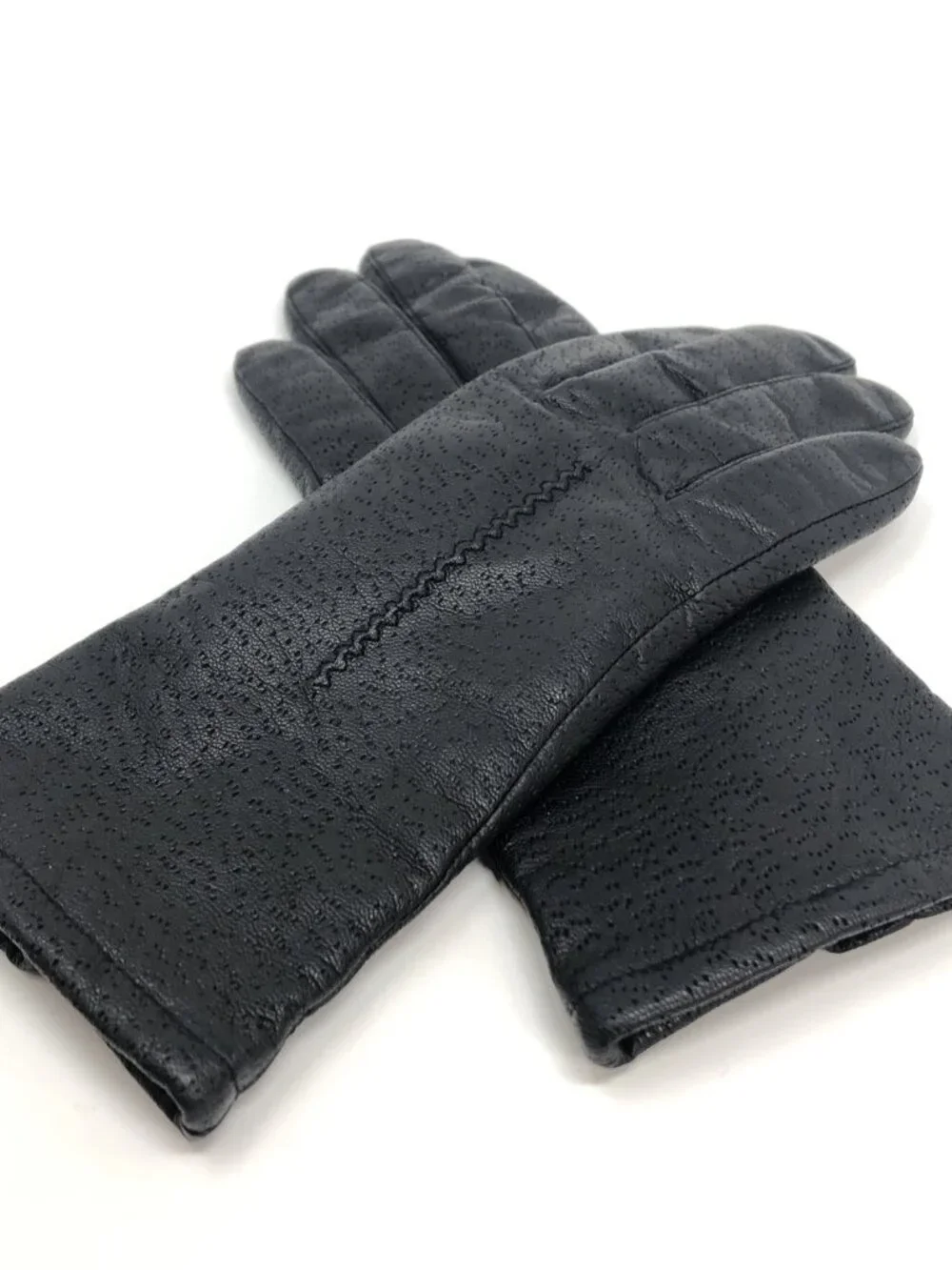Fownes Gloves Womens 7.5 Medium Black Vintage Leather Fleece Lining Winter Warm*